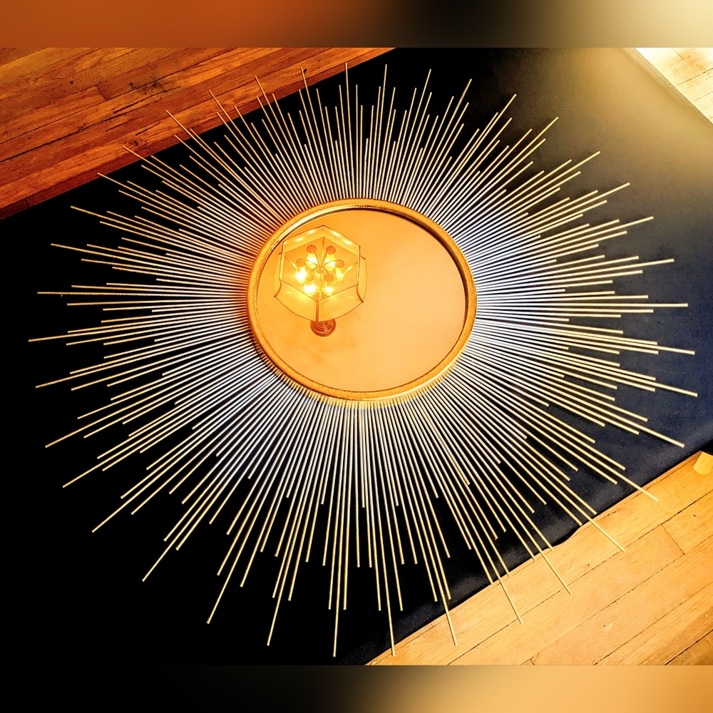 35" FRAMED Sunburst Mirror Ombre GOLD & SILVER Decorative Wall Mirror